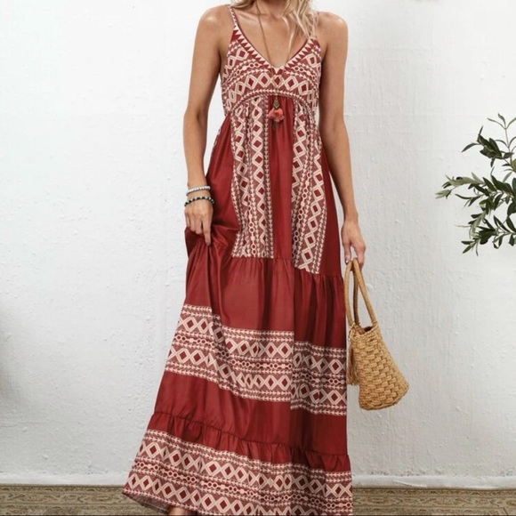 BellanBlue Dresses & Skirts - Bohemian Red casual Cami Maxi dress ruffle Luxe
